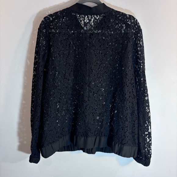 BOMBER JACKET Sz XXL (estimated) Jacket Open Lace Elastic Hem & Cuffs Satin Trim - Picture 4 of 8